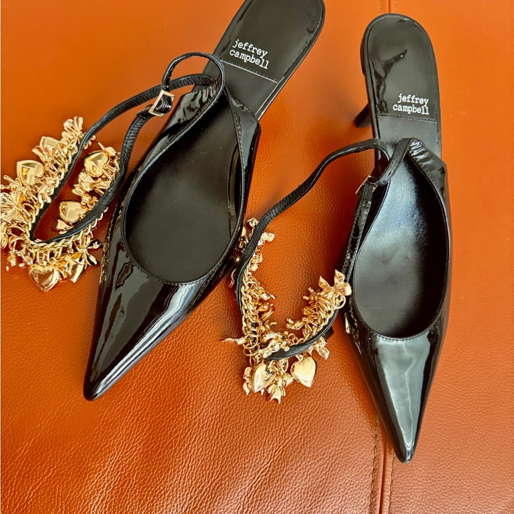 Jeffrey Campbell Black Patent Heels with Gold Accents ankle strap - Picture 5 of 9